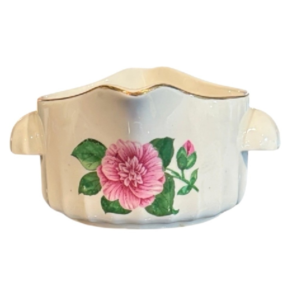 WS George Vintage Camellia Floral Sauce Boat Gold Trim Pink Flower Creamer